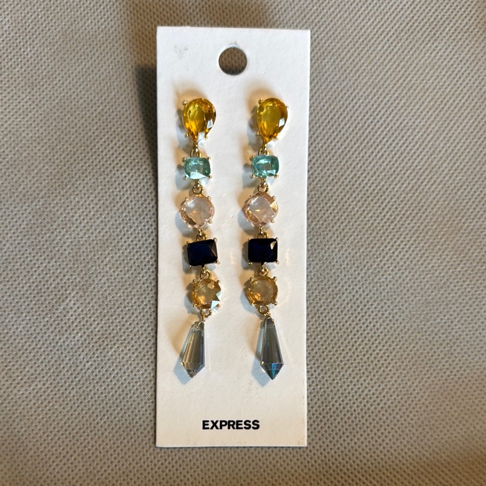 Express Yellow and Blue Dangle Earrings with Crystal Beads